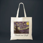 Sterrennacht van Vincent van Gogh,  Fine Art Tote Bag<br><div class="desc">Sterrennacht (1889) van Vincent van Gogh is een post-impressionisme, een schilderij van de natuur van het kunstlandschap. Een uitzicht van een stad in een vallei 's nachts met de wolken die ronddraaien, de sterren die schijnen en een prachtige gouden gele halve maan. Het werd overdag uit het geheugen geschilderd en...</div>