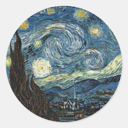 Sterrennacht van Vincent Van Gogh Ronde Sticker (Voorkant)
