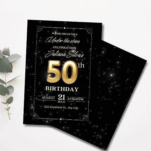Sterrennacht verjaardagsuitnodiging, 50e verjaarda kaart