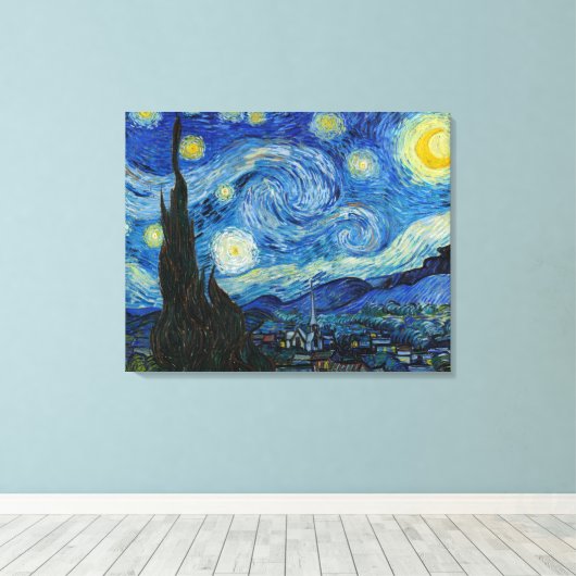 Sterrennacht | Vincent Van Gogh Canvas Afdruk (Insitu (Houten vloer))