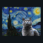 Sterrennacht Vincent Van Gogh Cute Cat Kitten Poster<br><div class="desc">Als je van Vincent van Gogh en katten houdt,  is dit kunstwerk voor jou. Geweldig als cadeau.</div>