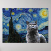 Sterrennacht Vincent Van Gogh Cute Cat Kitten Poster (Voorkant)