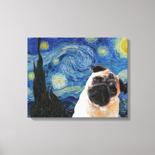 Sterrennacht Vincent Van Gogh Cute Pug Dog Canvas Afdruk (Voorkant)