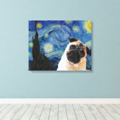 Sterrennacht Vincent Van Gogh Cute Pug Dog Canvas Afdruk (Insitu (Houten vloer))
