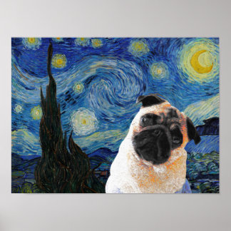 Sterrennacht Vincent Van Gogh Cute Pug Dog Poster