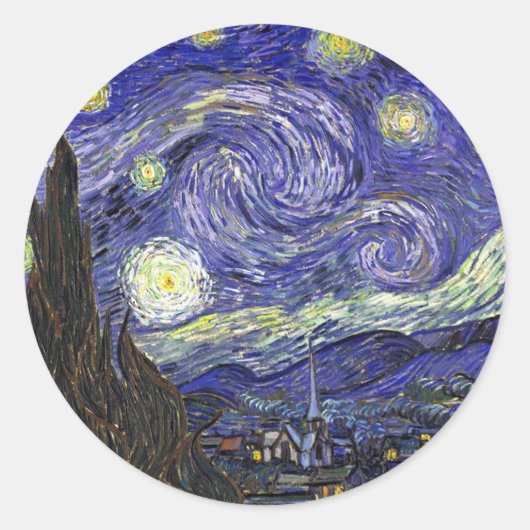 Sterrennacht, Vincent Van Gogh. Ronde Sticker (Voorkant)