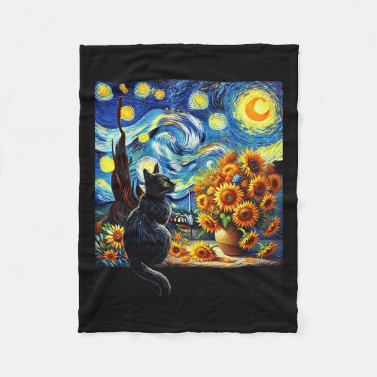 Sterrennacht Vincent Van Gogh Zonnebloemen Kattenl Fleece Deken (Voorkant)
