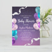 Sterrennacht Virtual Paarse Baby shower Mail Kaart (Staand voorkant)