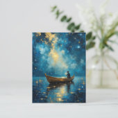 Sterrennacht vissersboot briefkaart (Staand voorkant)