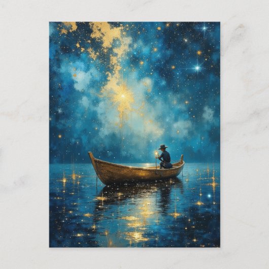 Sterrennacht vissersboot briefkaart (Voorkant)