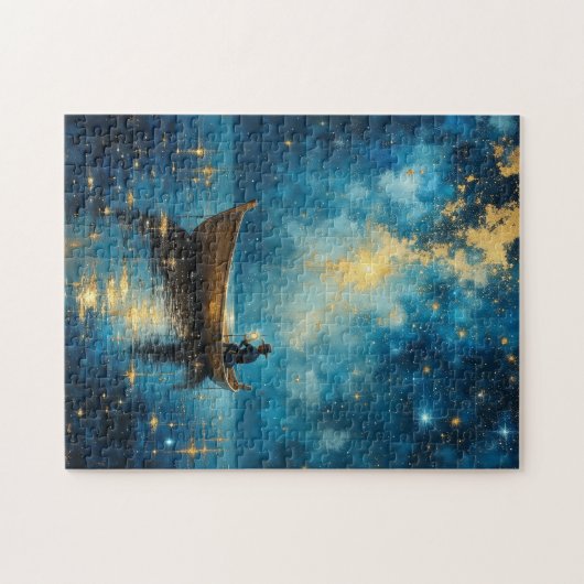 Sterrennacht vissersboot legpuzzel (Horizontaal)