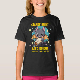 Sterrennacht, vleermuis dineert in Burrito T-shirt