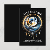 Sterrennacht Volle Maan Hemelblauw Goud Save The Date (Voorkant / Achterkant)