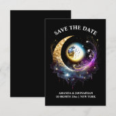 Sterrennacht volle maan hemelhemel zwart roze save the date (Voorkant / Achterkant)