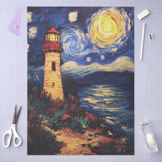 Sterrennacht Vuurtoren Schilderij Decoupage Tissuepapier (Craft)