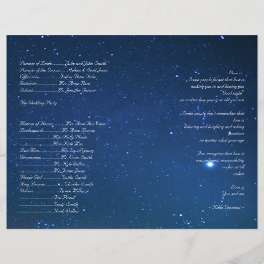 Sterrennacht Wedding Program (Achterkant)