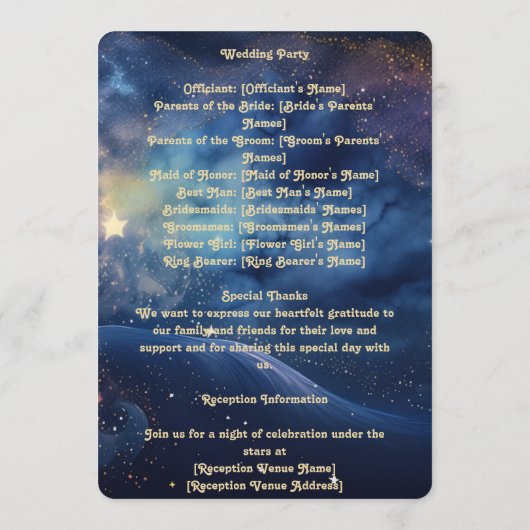 Sterrennacht Wedding Program Programmakaart (Achterkant)