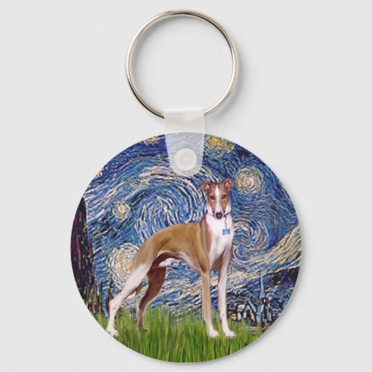 Sterrennacht - Whippet (standaard) Sleutelhanger (Voorkant)