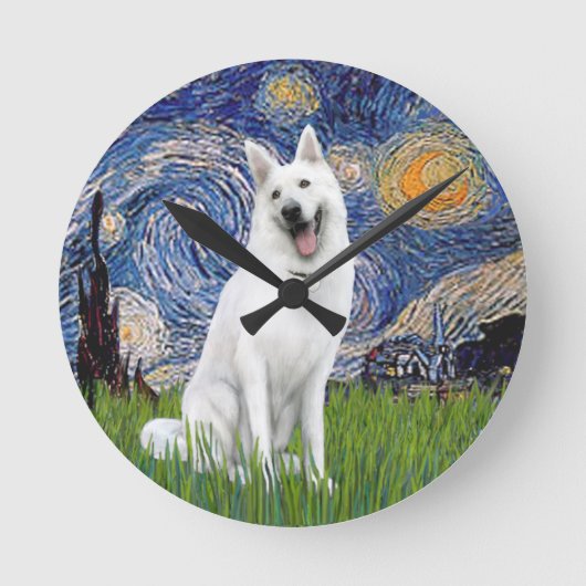 Sterrennacht - White German Shepherd Ronde Klok (Voorkant)
