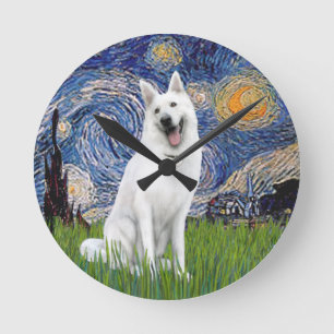 Sterrennacht - White German Shepherd Ronde Klok