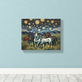 Sterrennacht wilde paarden canvas afdruk