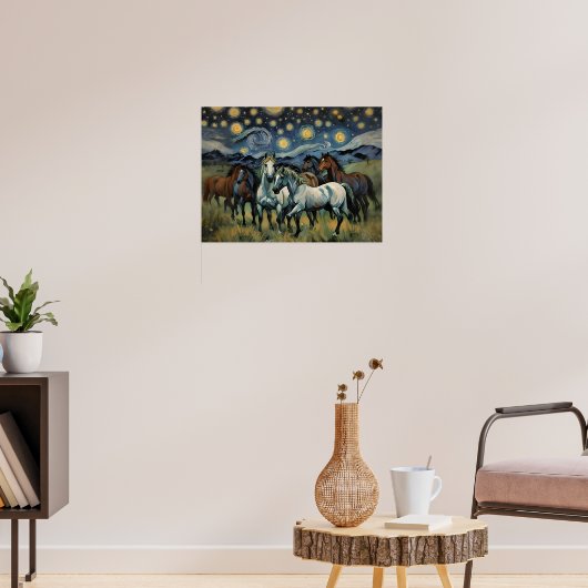 Sterrennacht wilde paarden poster (Woonkamer 3)