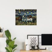 Sterrennacht wilde paarden poster (Thuiskantoor)