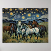 Sterrennacht wilde paarden poster (Voorkant)