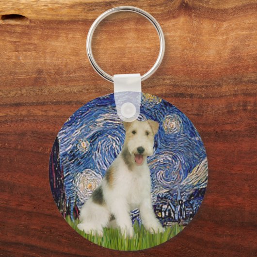 Sterrennacht - Wire Fox Terrier (M) Sleutelhanger (Voorkant)
