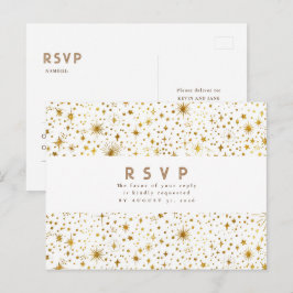 Sterrennacht Wit en Goud Bruiloft RSVP Briefkaart