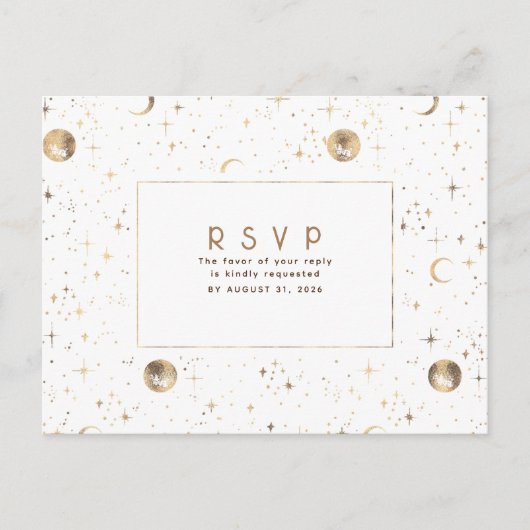 Sterrennacht Wit en Goud Bruiloft RSVP Briefkaart (Voorkant)