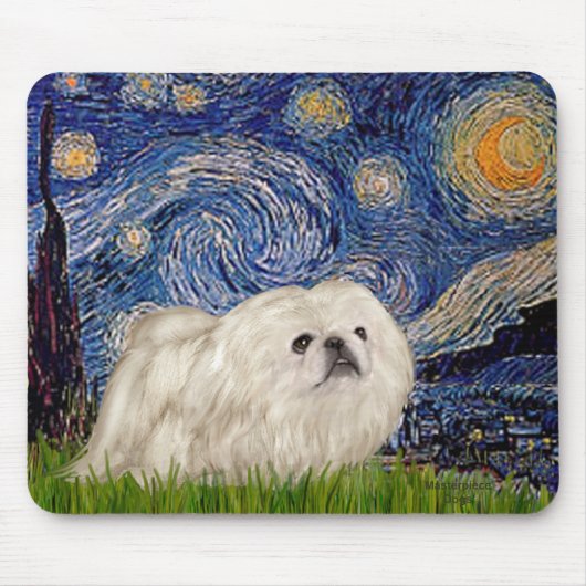 Sterrennacht - Witte Pekingees 4 Muismat (Voorkant)
