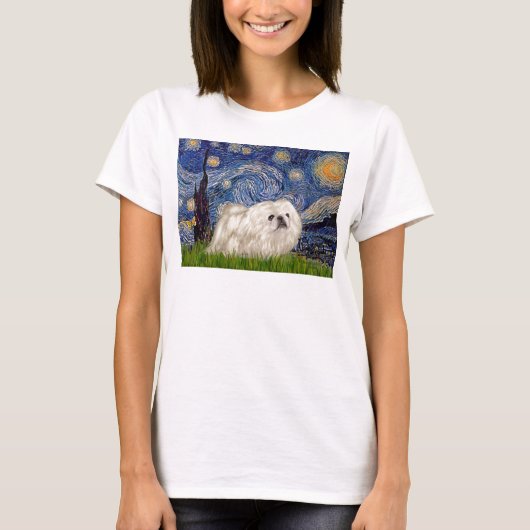 Sterrennacht - Witte Pekingees 4 T-shirt (Voorkant)