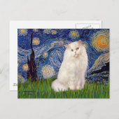 Sterrennacht - Witte Perzische kat Briefkaart (Voorkant / Achterkant)