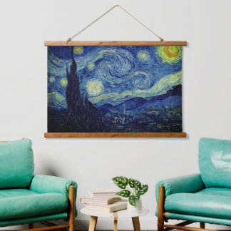 Sterrennacht Wooden Tapestry van Vincent Van Gogh Hangend Wandkleed