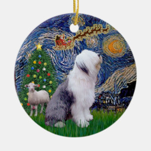 Sterrennacht Xmas - Oudengelse herdershond Keramisch Ornament