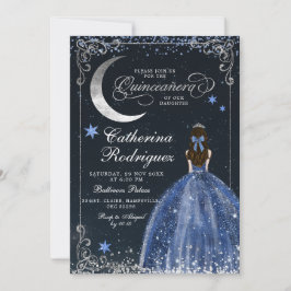 Sterrennacht Zilver en Donkerblauw Quinceanera Kaart