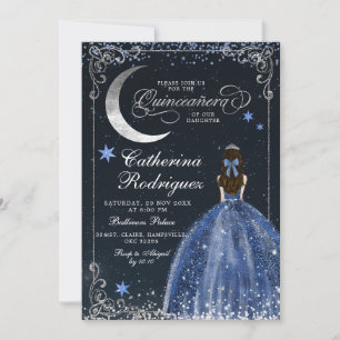 Sterrennacht Zilver en Donkerblauw Quinceanera Kaart