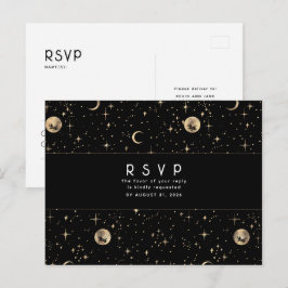 Sterrennacht Zwart en Goud Bruiloft RSVP Briefkaart