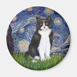 Sterrennacht - Zwart en Witte Kat Magneet