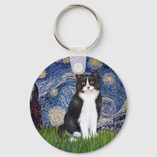 Sterrennacht - Zwart en Witte Kat Sleutelhanger