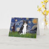 Sterrennacht - Zwarte en witte kat Kaart (Gele Bloem)