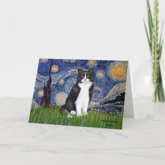 Sterrennacht - Zwarte en witte kat Kaart
