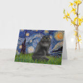 Sterrennacht - Zwarte Perzische kat Kaart (Gele Bloem)