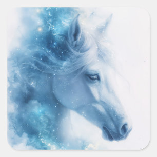 Sterrennachtelijke Elegantie van een Witte Paard Vierkante Sticker