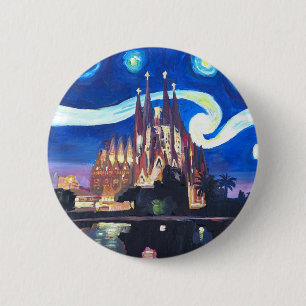 Sterrennachten in Sagrada Familia in Barcelona Ronde Button 5,7 Cm