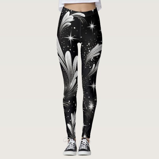 Sterrennachten: Witte Glans & Zwarte Leggings (Voorkant)
