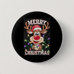 Sterrennachtig prettig Kerstmis Rendier leuk ontwe Ronde Button 5,7 Cm