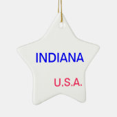 Sterrenornament met indiana en indianapolis erop. keramisch ornament (Rechts)