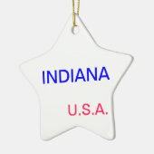 Sterrenornament met indiana en indianapolis erop. keramisch ornament (Links)